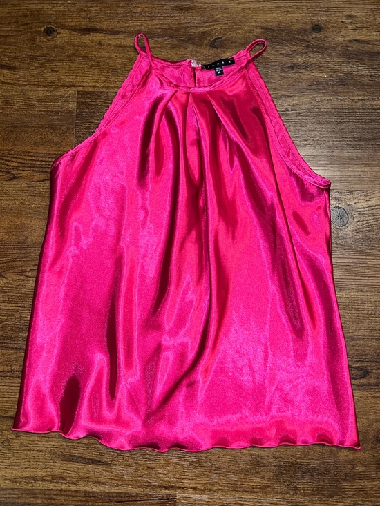 Tiana B. Tops - Fuchsia Satin Halter Neck Feminine Ruffle Chic Flowy Tank Top Size M